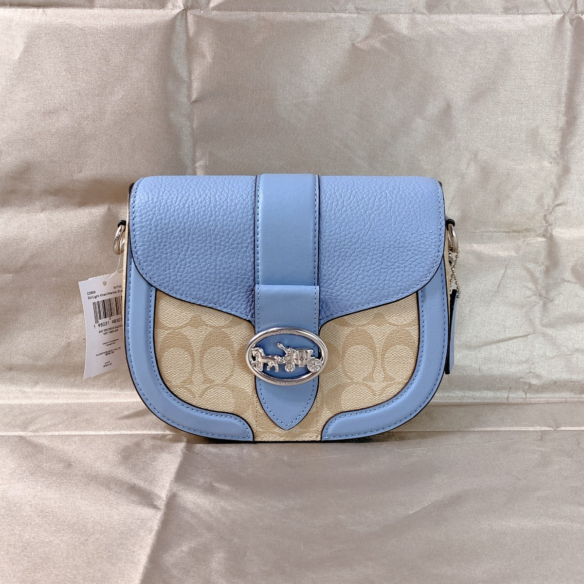 Coach C2806 Georgie Saddle Bag In Signature Canvas In Light Khaki/Marble Blue Coach C2806 Georgie Saddle Bag In Signature Canvas In Light Khaki/Marble Blue